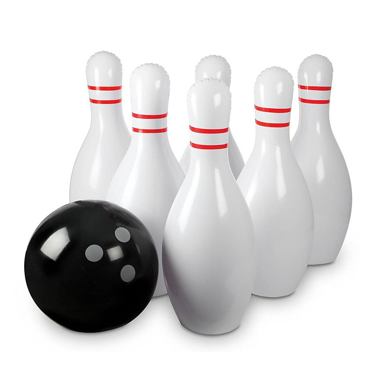 Cuimsíonn Socraigh Bowling Inséidte liathróid mhór amháin agus 6 Pionnaí Bowling Inséidte Jumbo Bowling Cluiche dona páistí